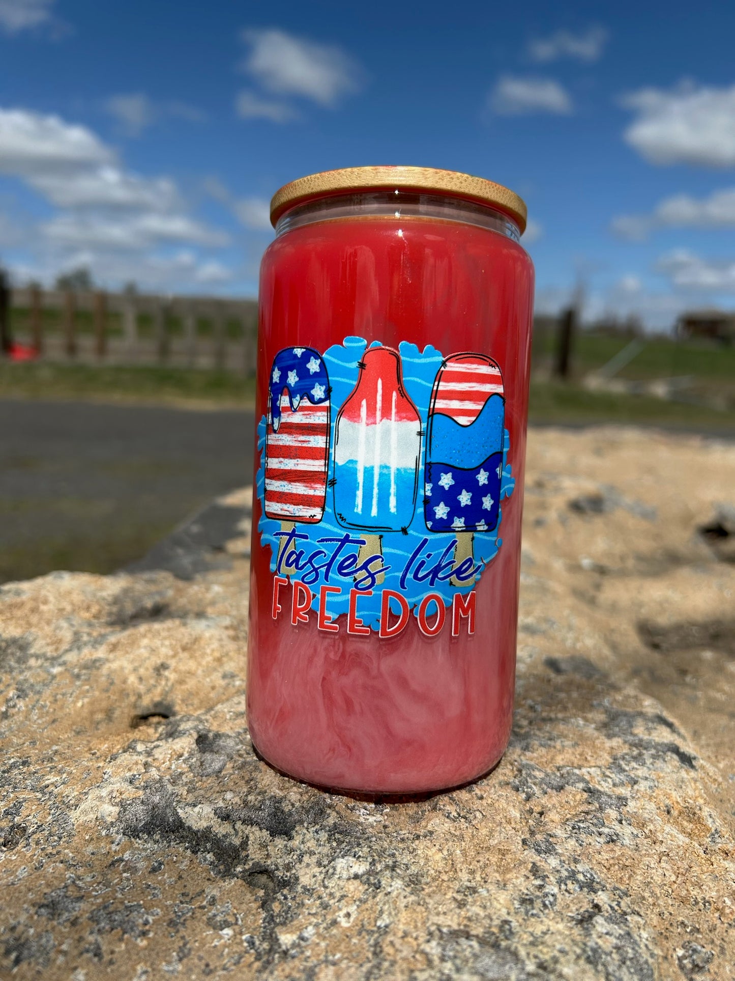 16oz Tastes Like Freedom snow Globe Glass Can