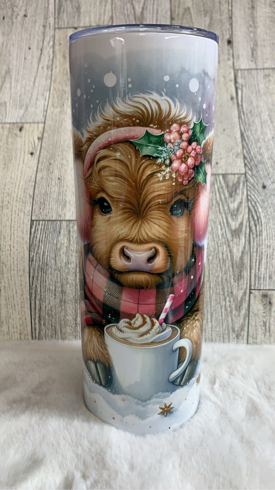 Pink Christmas Highland Cow 20oz Tumbler