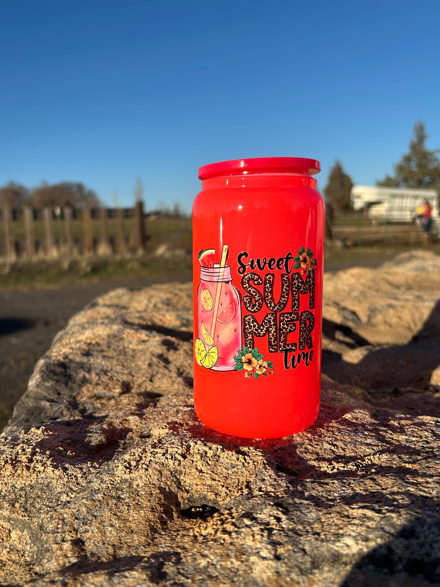 Neon Summer Time Glass Can