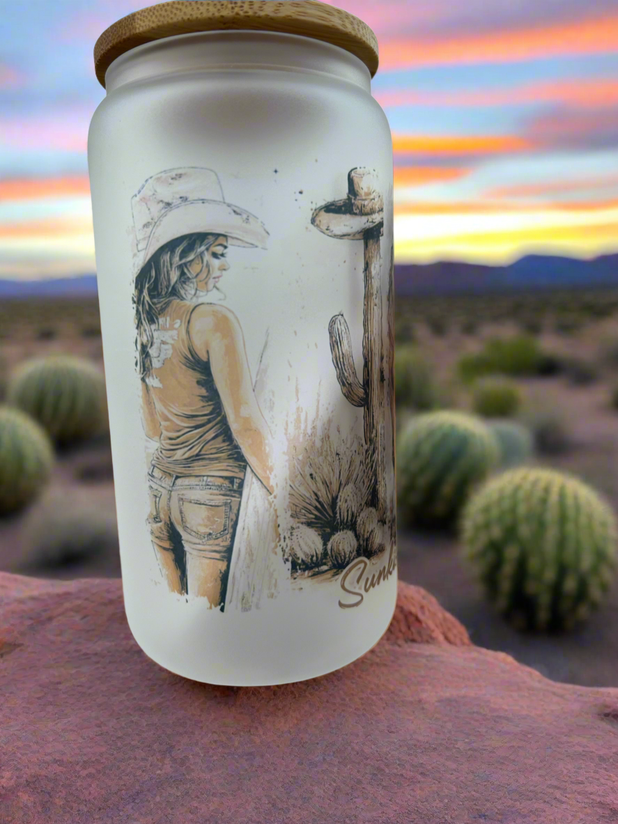 Sunkissed Cowgirl 16oz Glass Can