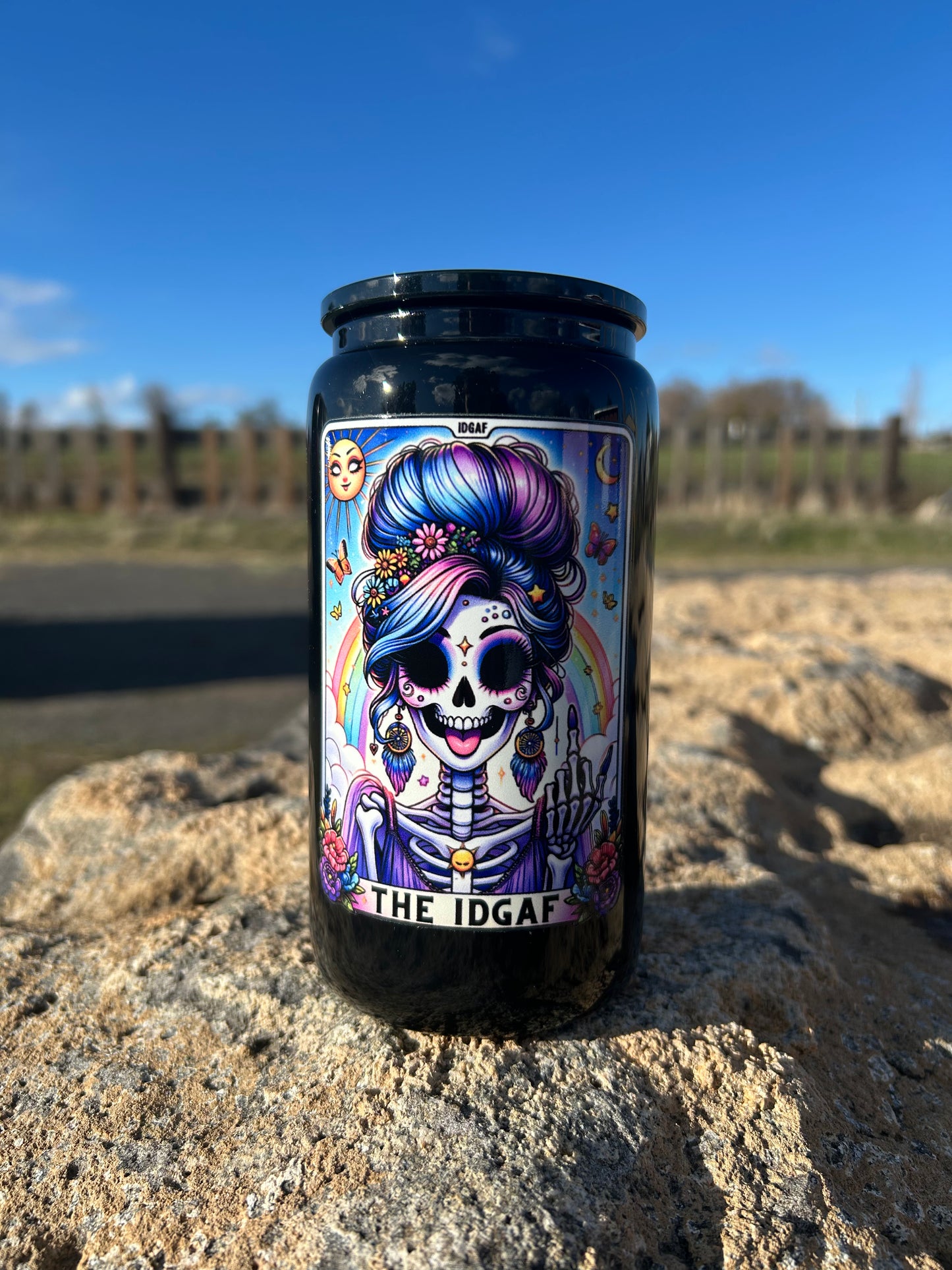 The IDGAF Skelton Glass Can Tumbler