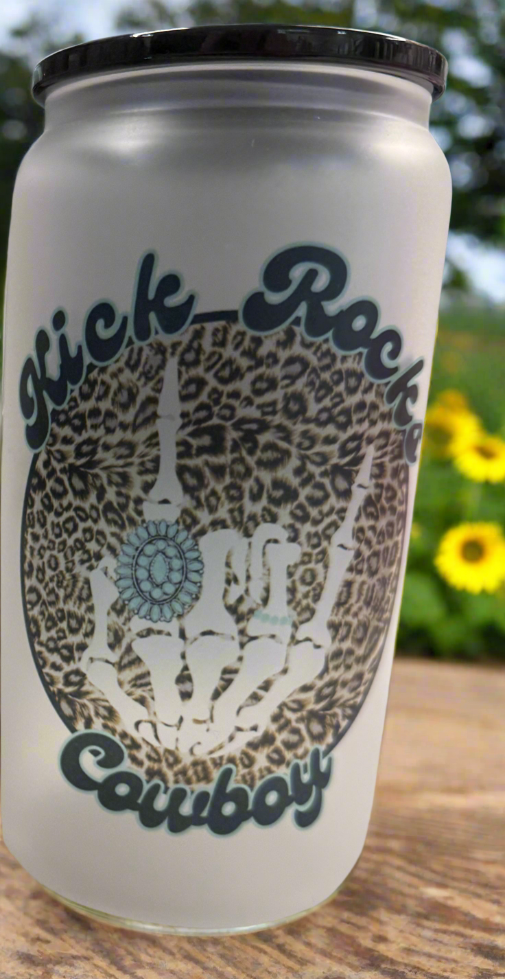 16oz “Kick Rocks Cowboy” Glass Can