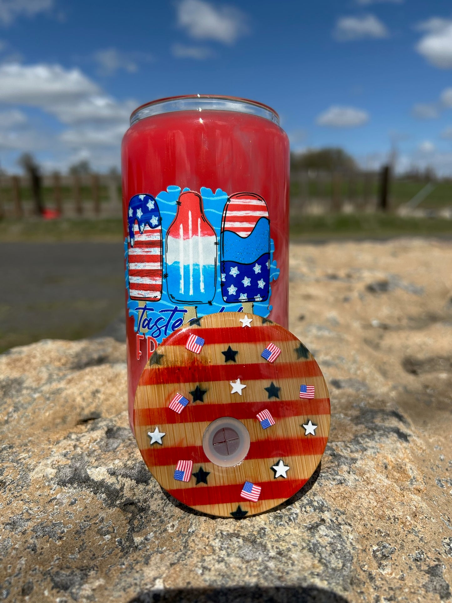 16oz Tastes Like Freedom snow Globe Glass Can