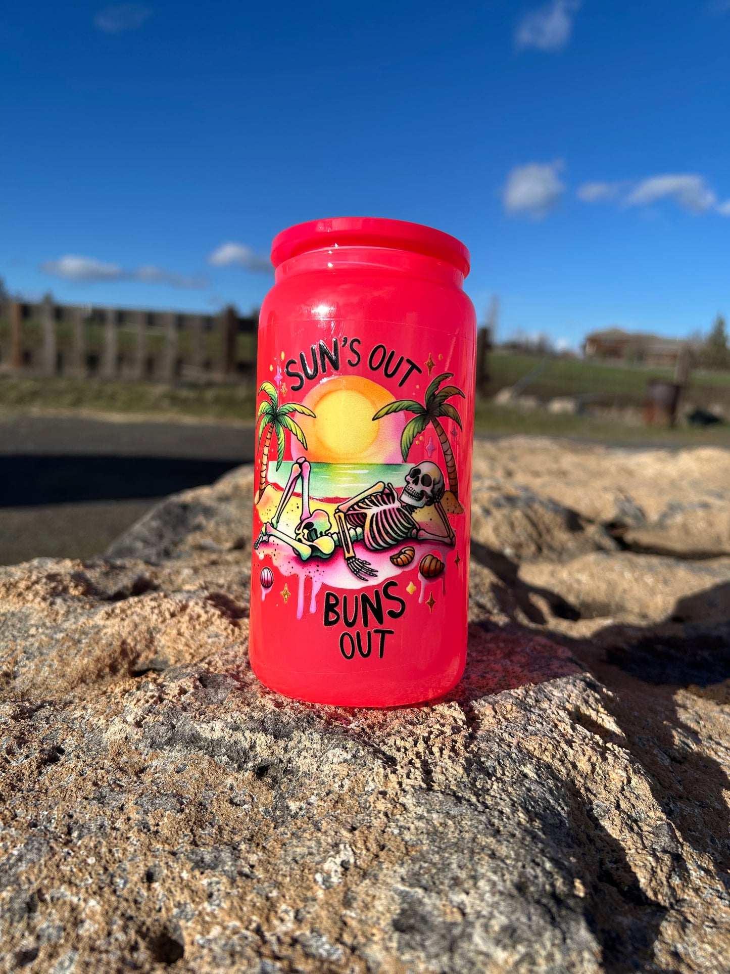 Suns Out Bun Out Neon Glass Can Tumbler