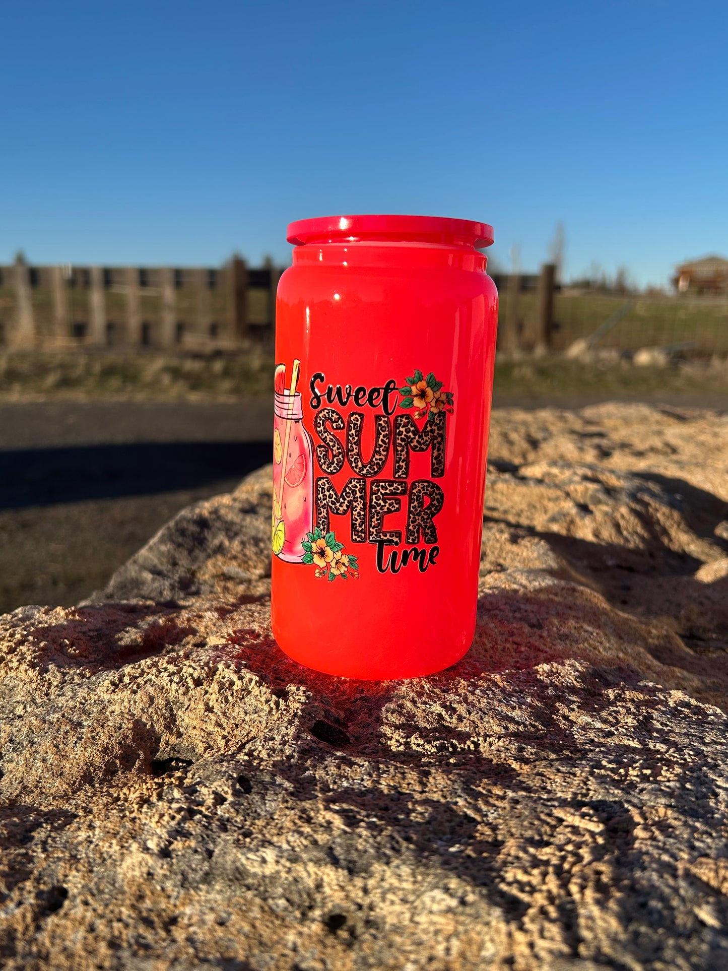 Neon Summer Time Glass Can