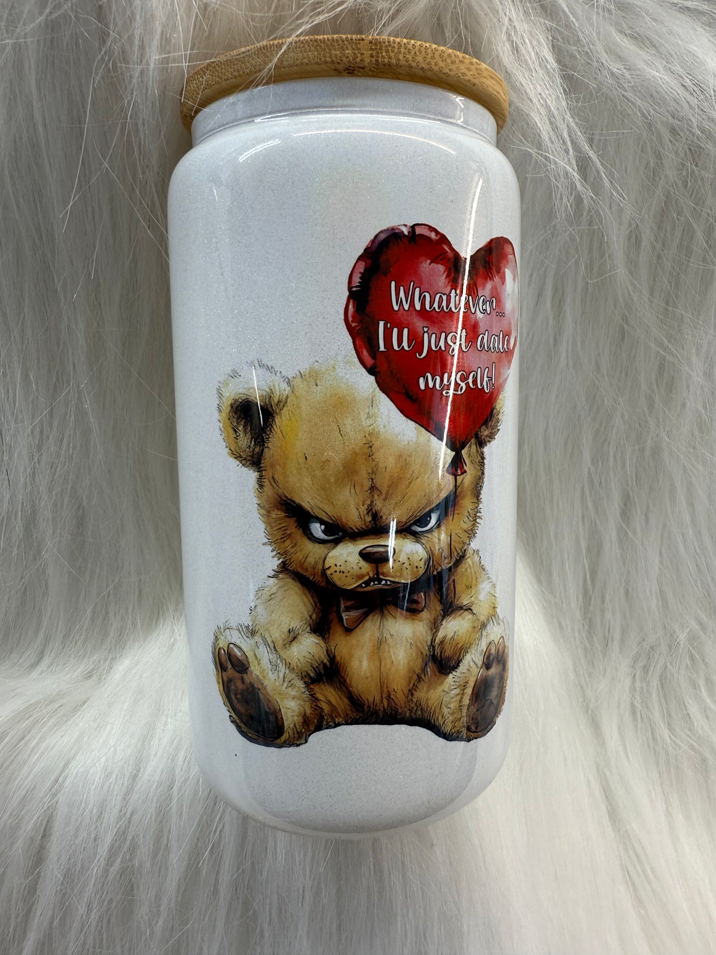 Angry Valentine's Teddy Bear Glass Can