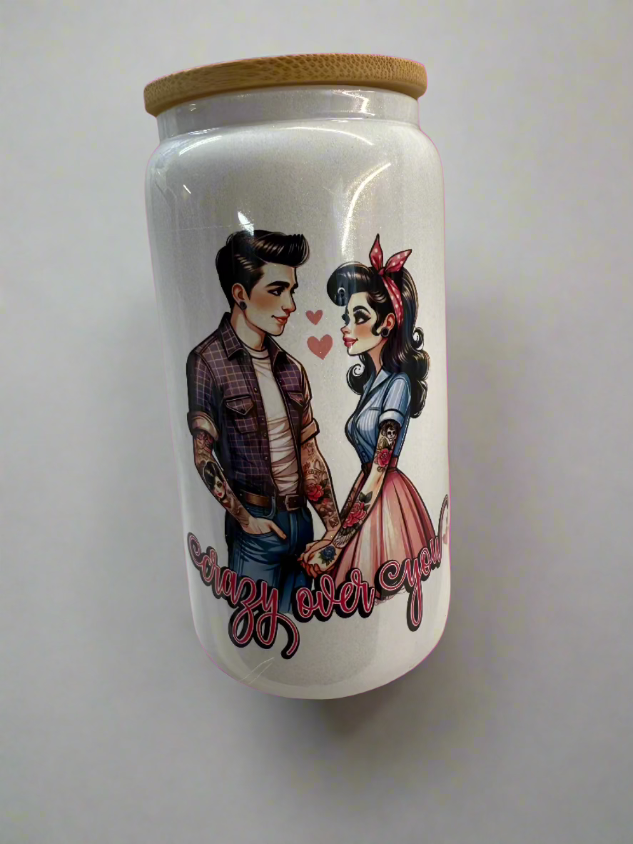 Crazy Over You Valentine's Day Glass Can