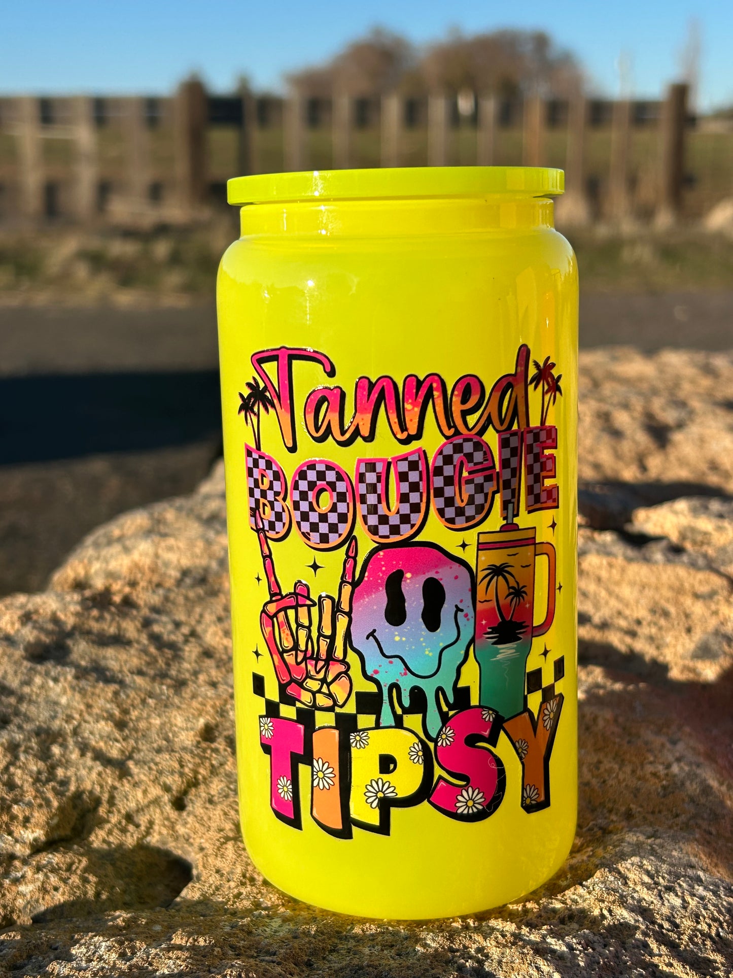 Neon YellowTanned n Tipsy Glass Can