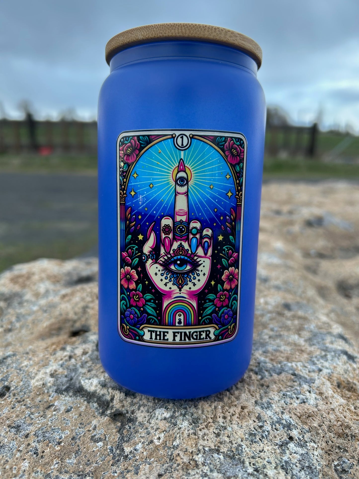 16oz Skeleton Middle Finger Glass Can