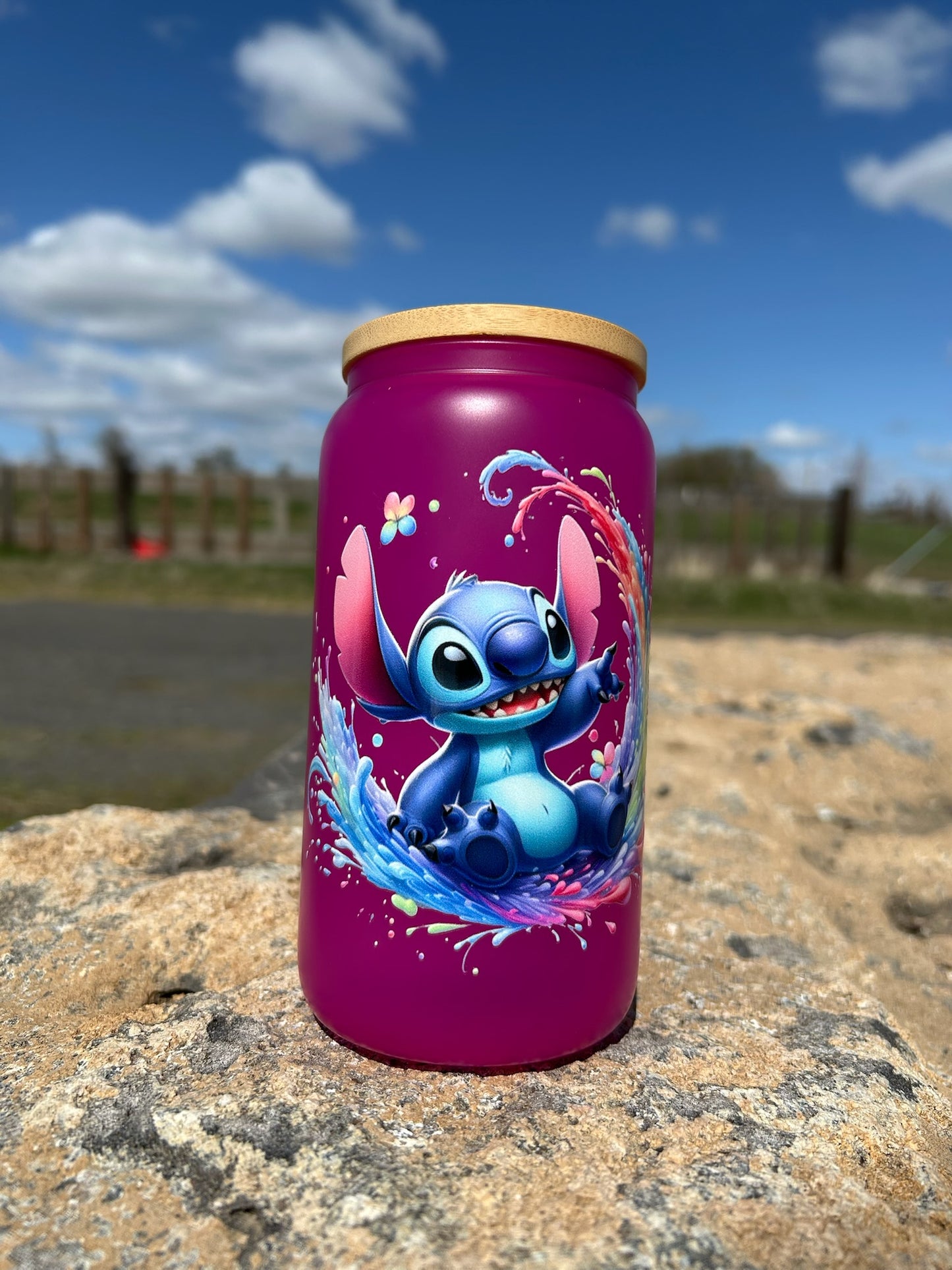 16 OZ Stitch decor Glass Tumbler