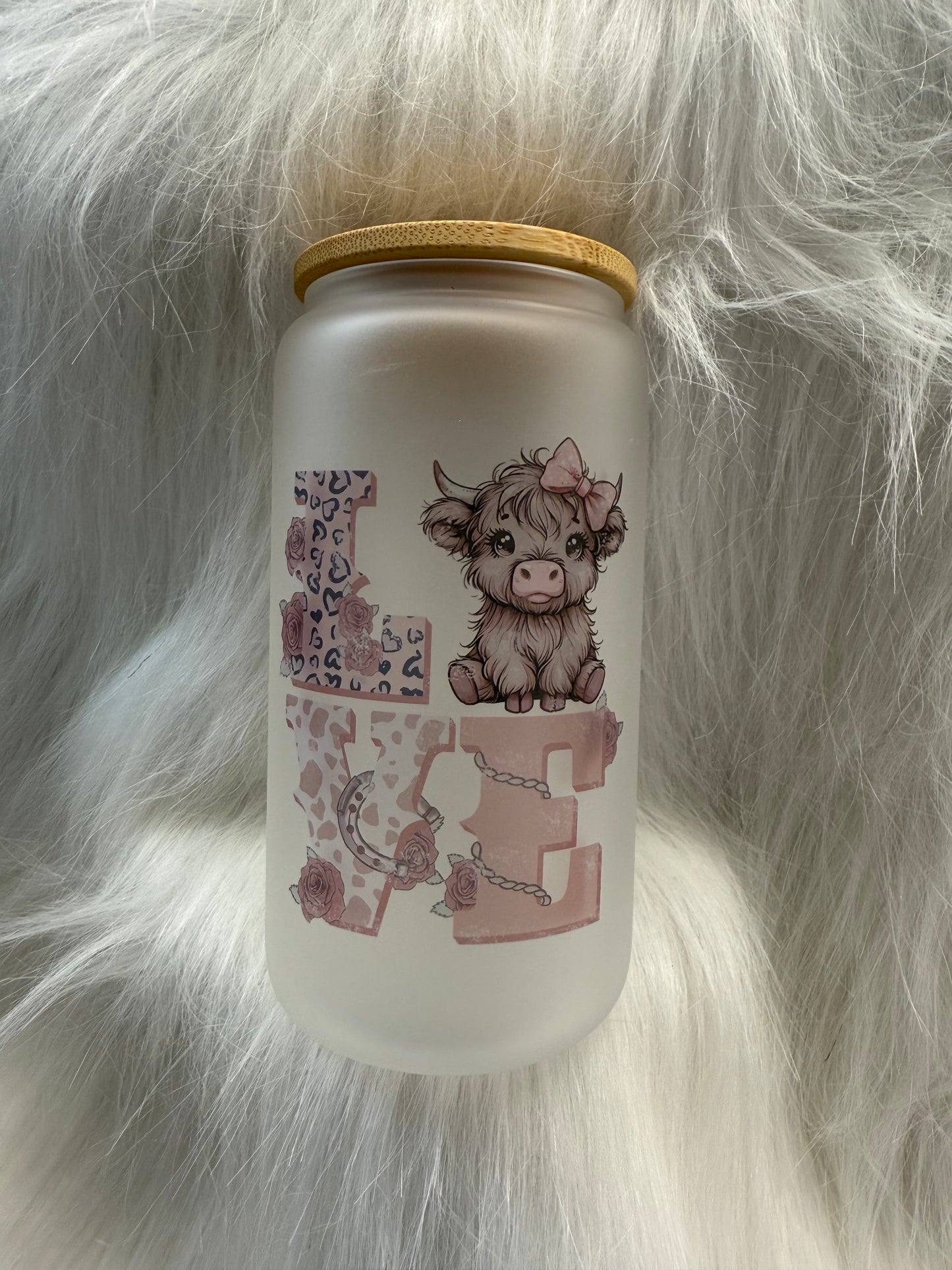 Highland Love Cow Valentine's Day Glass Can