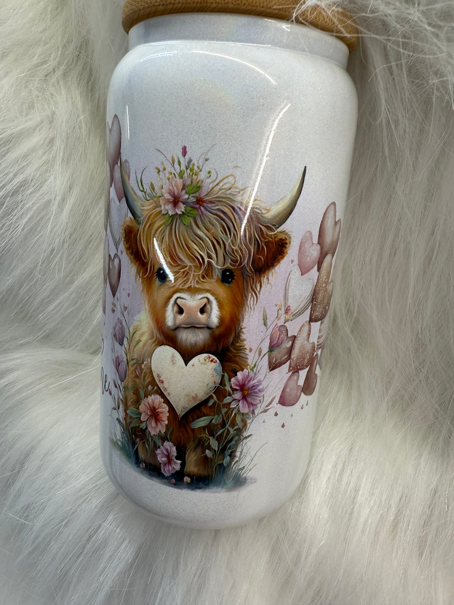 Heart of the Highland Cow Valentine's Day Glass Can