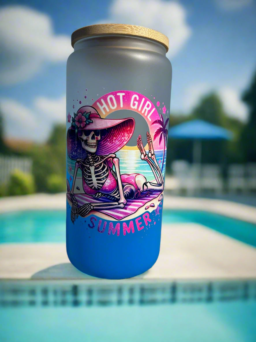 20oz Hot Girl Summer Skelton Glass Tumbler