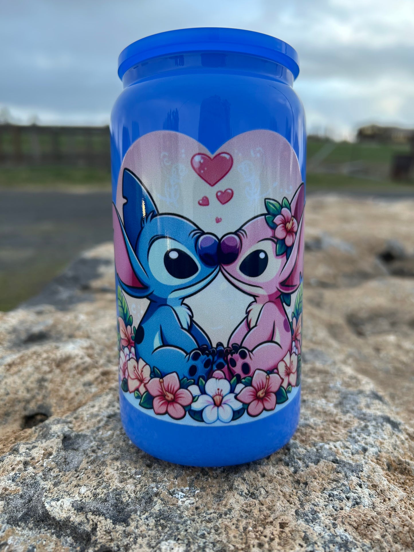 16 OZ Stitch decor Glass Tumbler