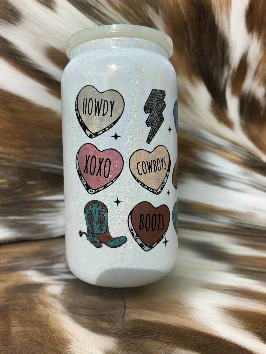 16oz Cowboy Heart Glass Can