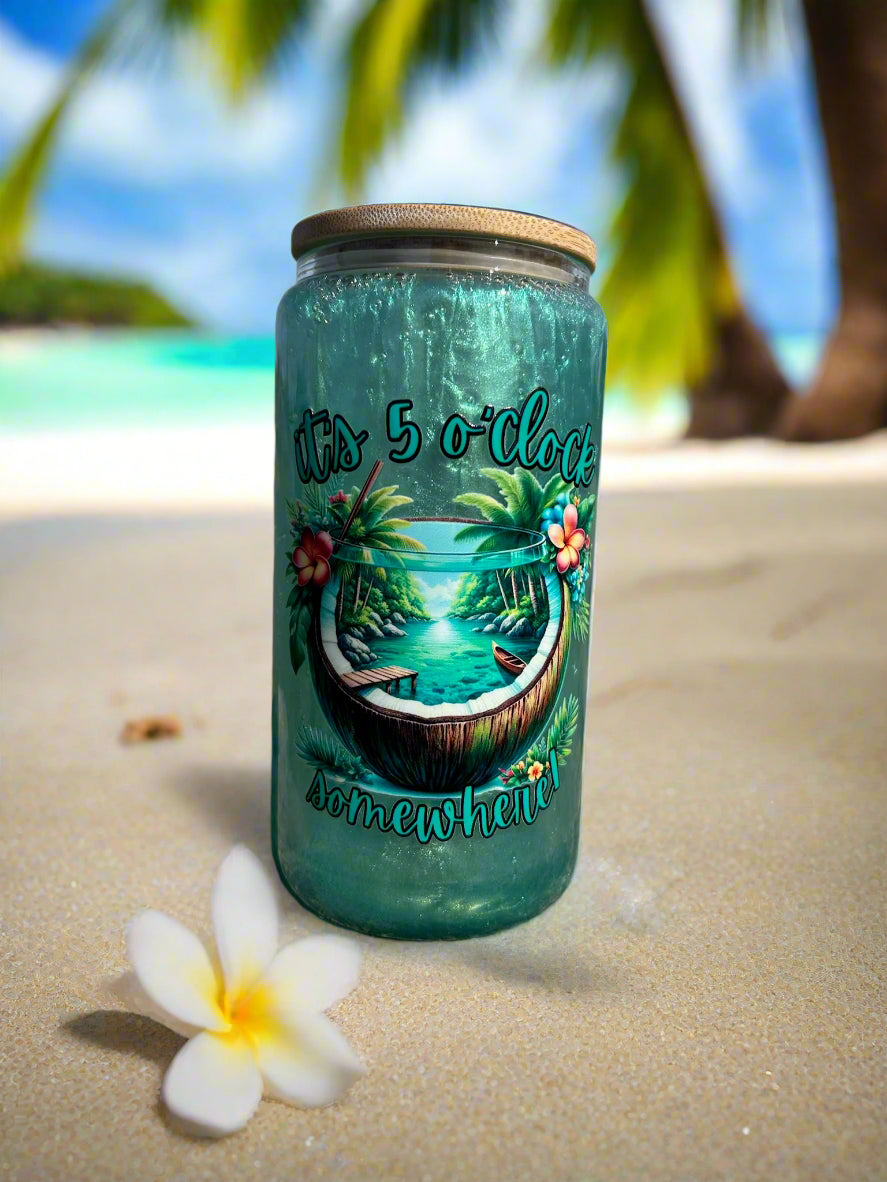 16oz 5’o’clock Somewhere Snow Globe Glass Can