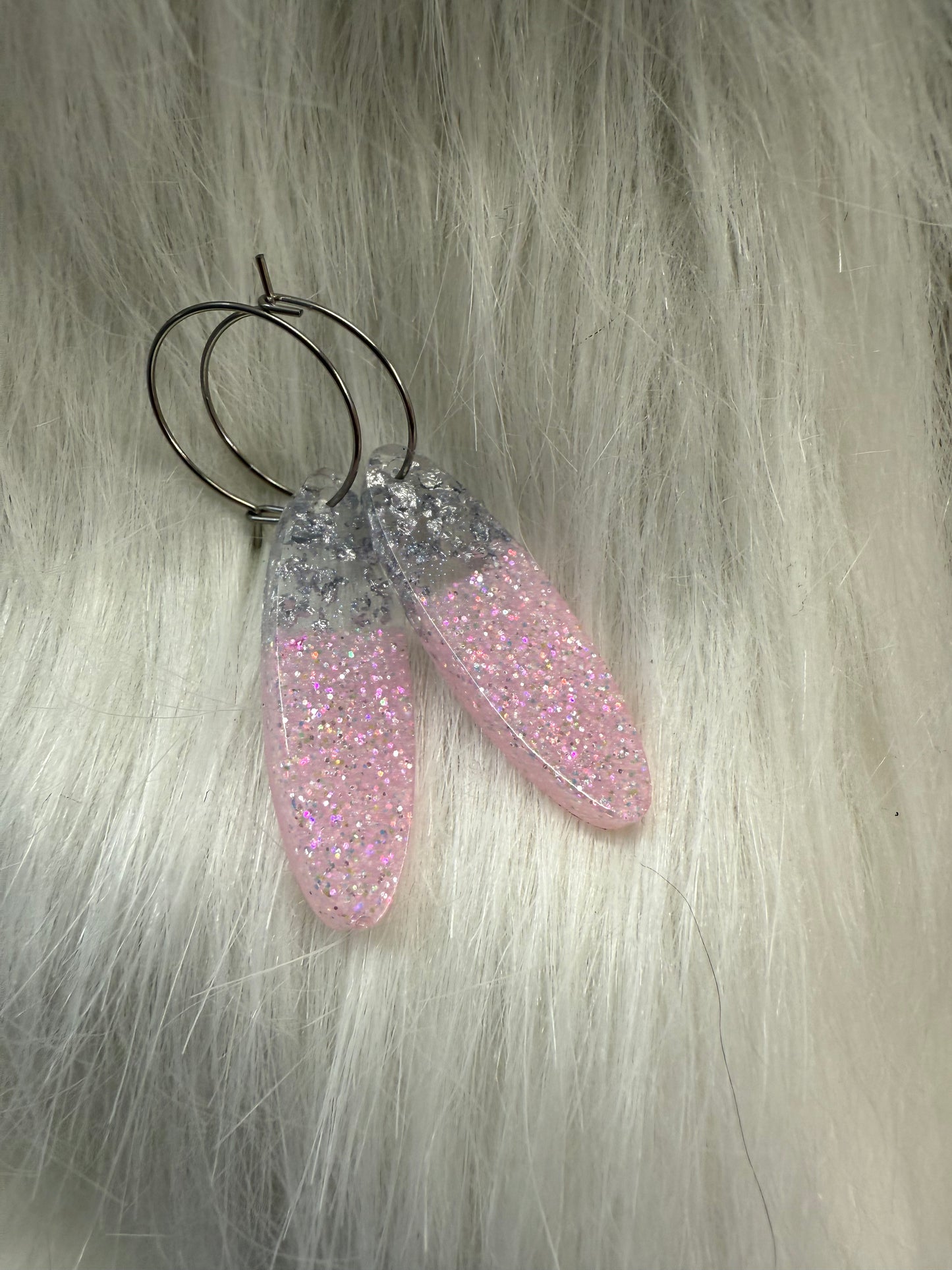 Sparkly Pink and White Dangle Earrings