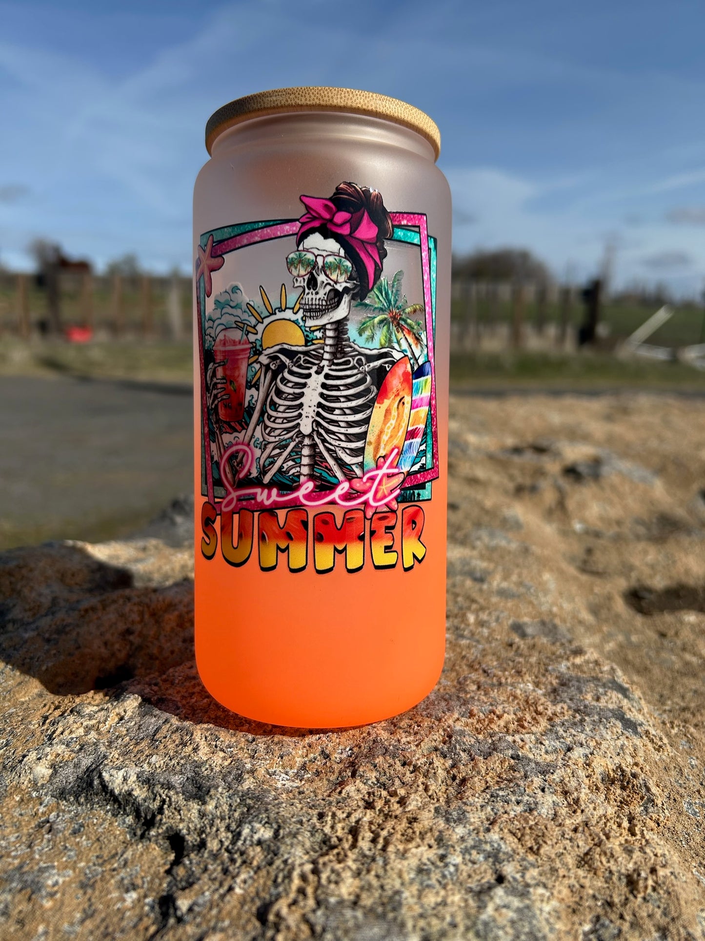 20oz Neon Sweet Summer Skeleton Glass Can