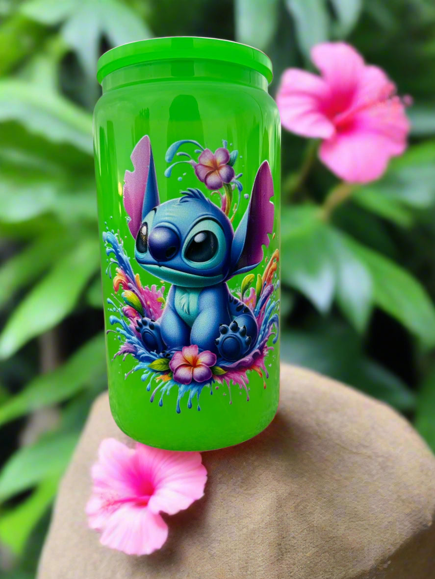 16 OZ Stitch decor Glass Tumbler