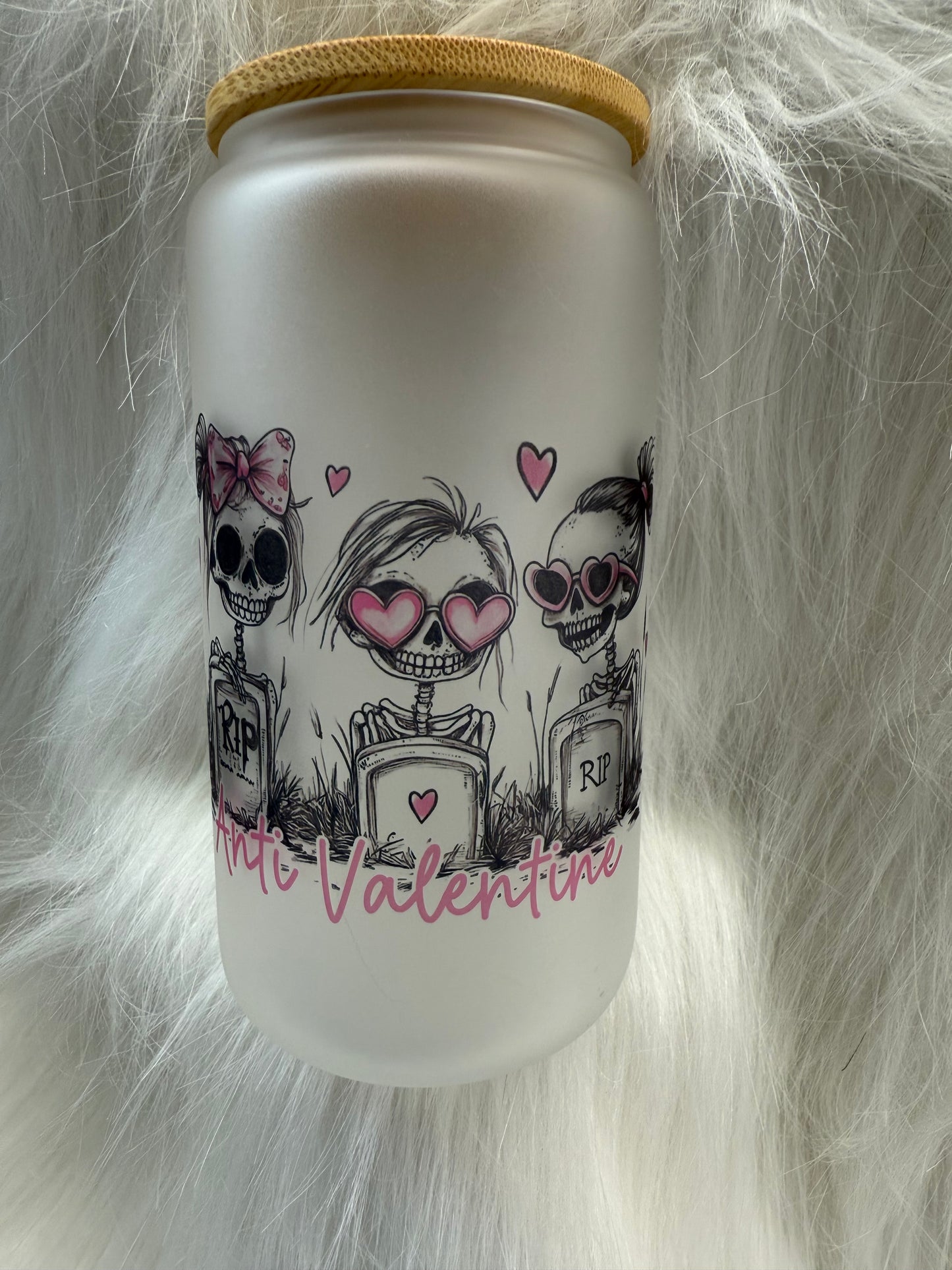 Valentine's Day Skeletons Glass Can