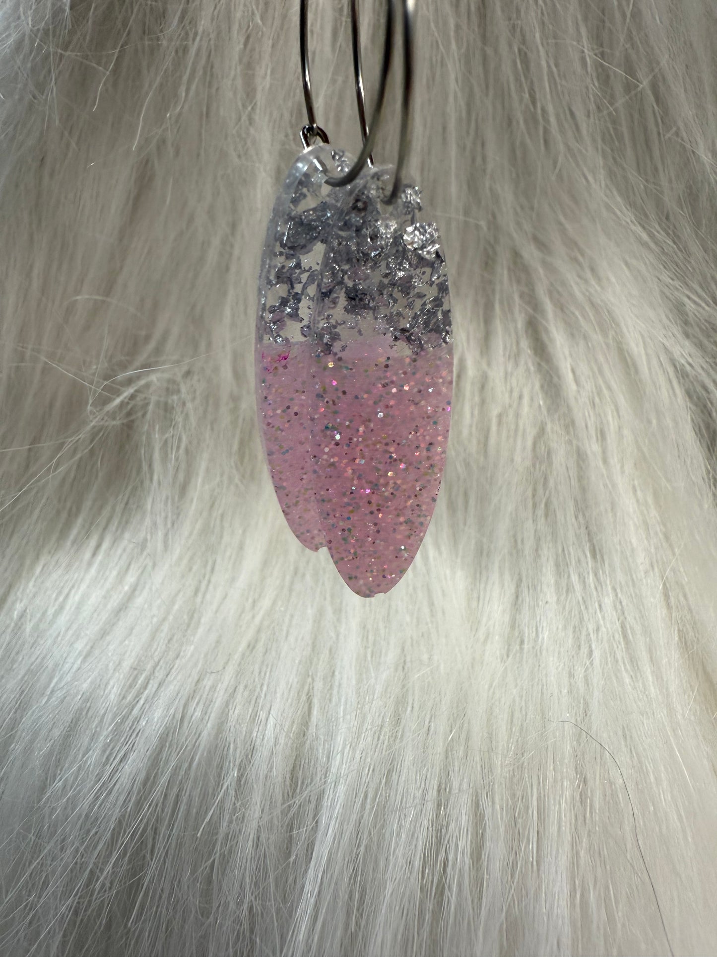 Sparkly Pink and White Dangle Earrings