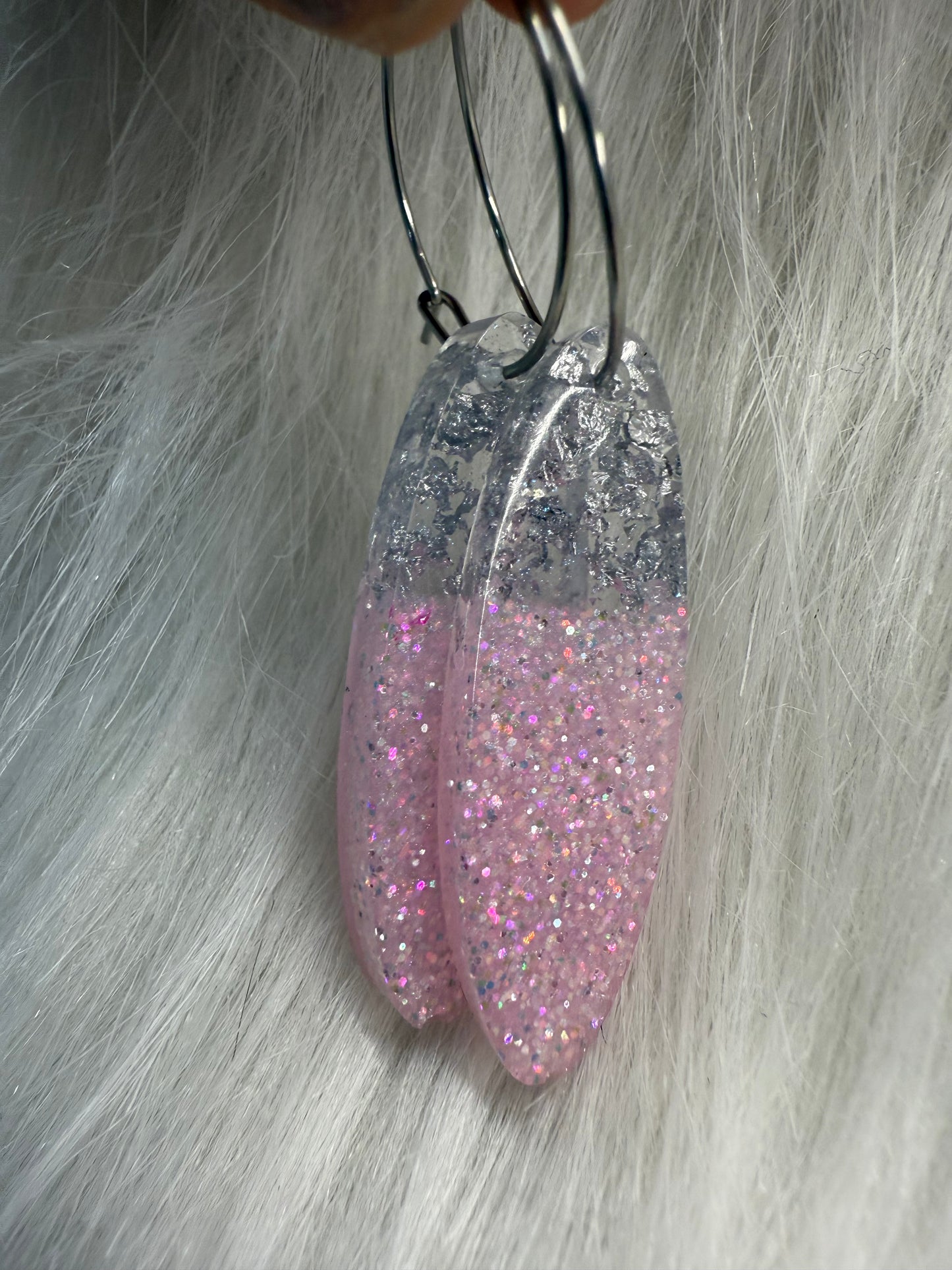 Sparkly Pink and White Dangle Earrings