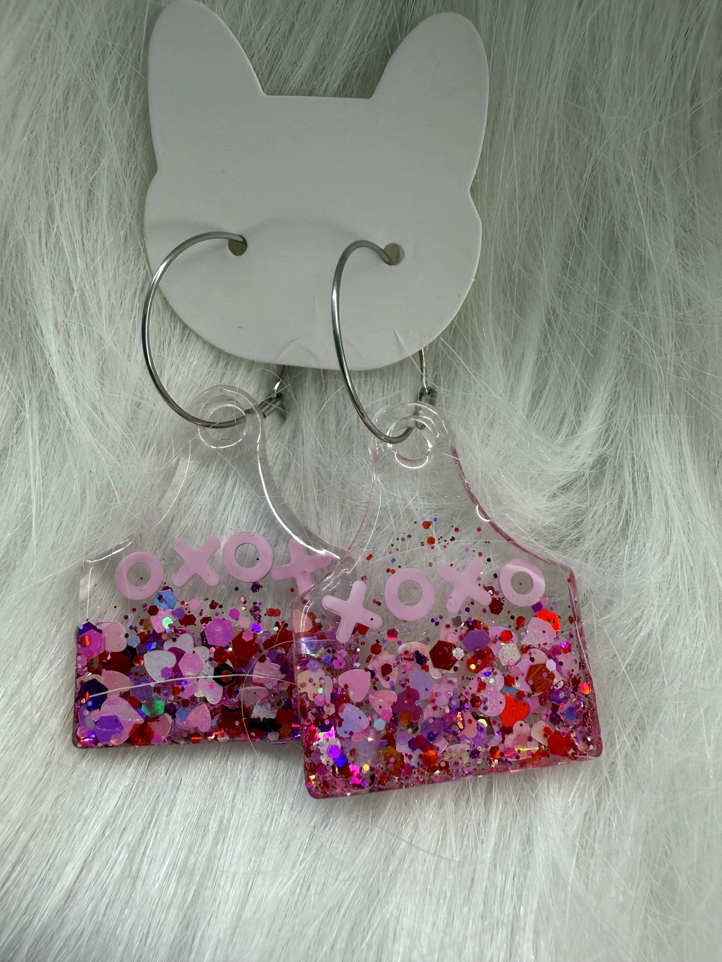 XOXO Sparkly Cow Tag Earrings