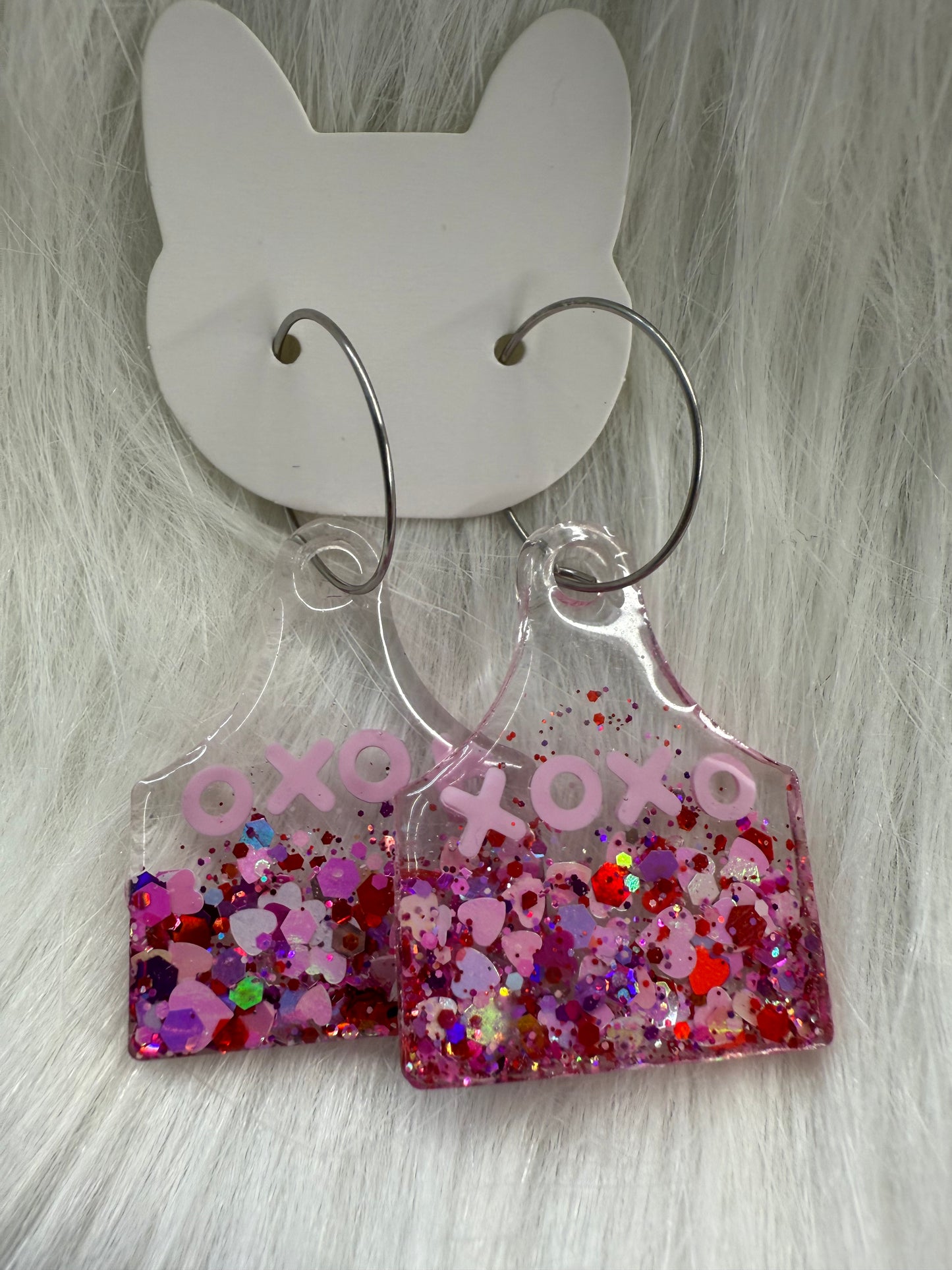 XOXO Sparkly Cow Tag Earrings