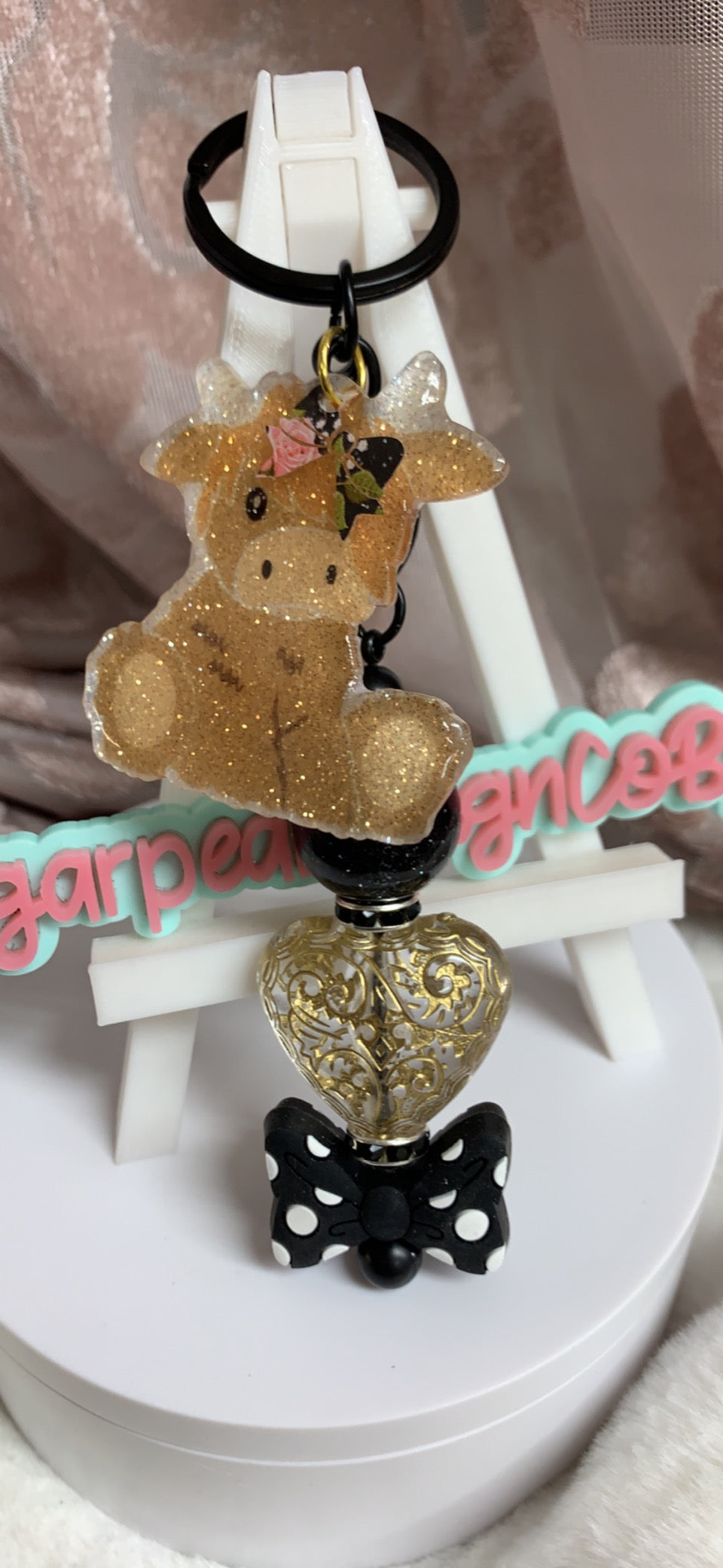 Heart and Bow Highland Cow Keychain