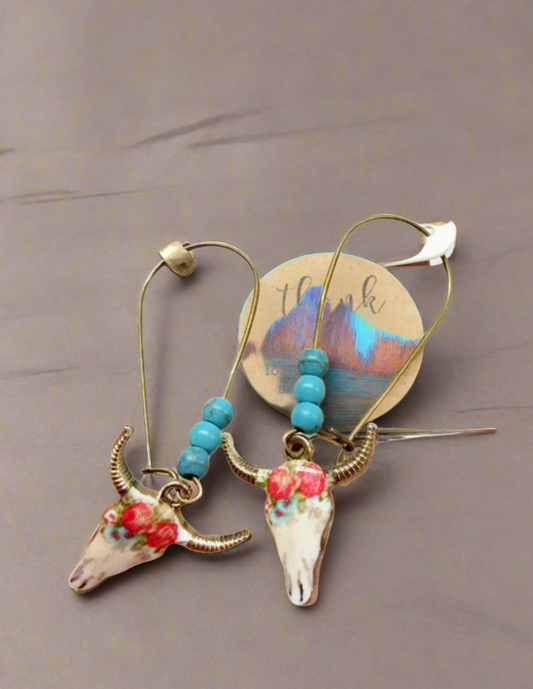 Boho Floral Skull Earrings