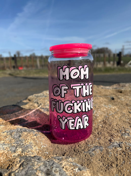 Mom of the Year Glass Can Tumbler