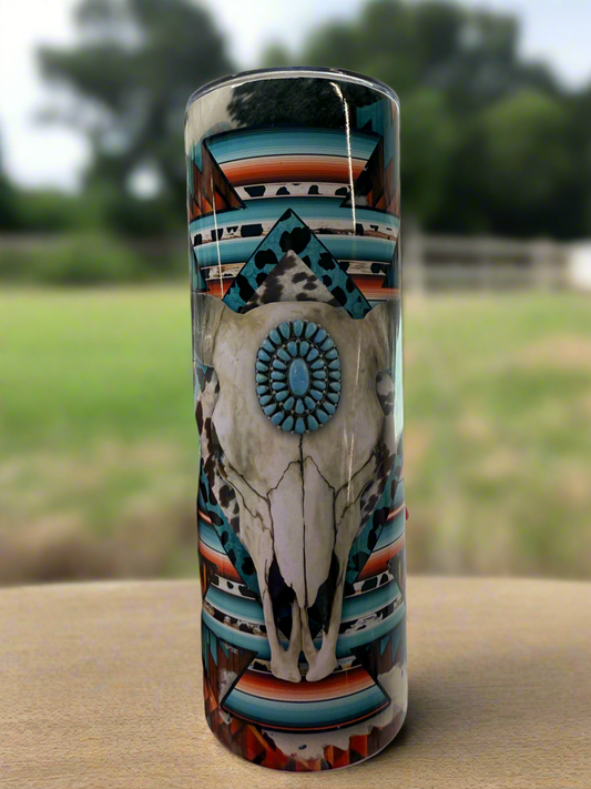 20oz Aztec Print Skull Stainless Steel Tumbler