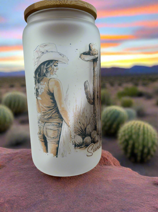 Sunkissed Cowgirl 16oz Glass Can