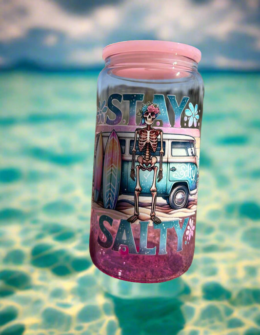 16oz Pink Ombré Stay Salty Glass Can