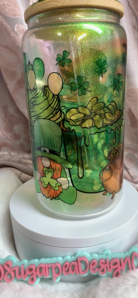 Leprechaun Shamrock Glass Beer Can