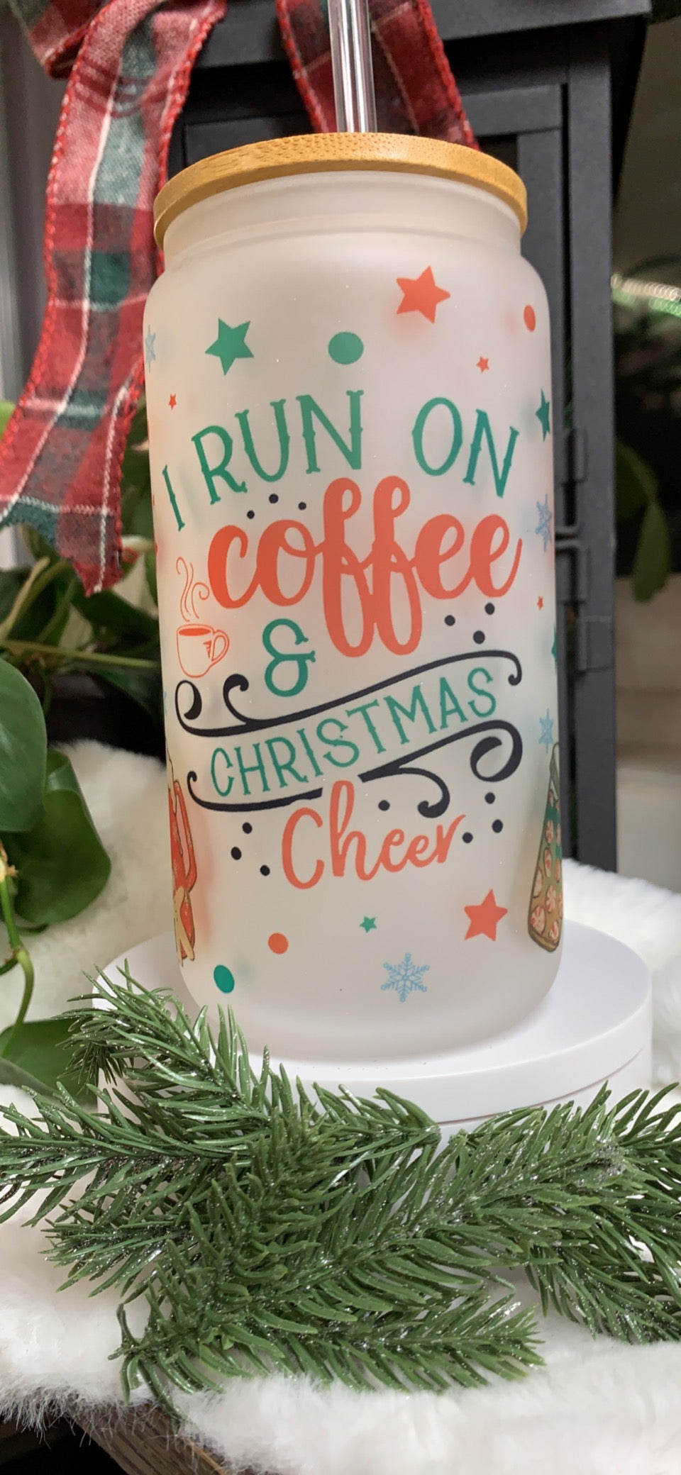 Coffee and Christmas Cheer- 160z Glass Beer Can