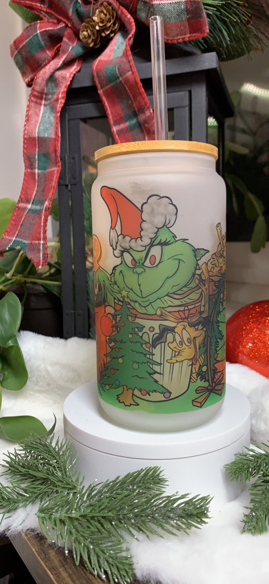 You're a Mean One- Grinch Christmas Glass 16oz Beer Can