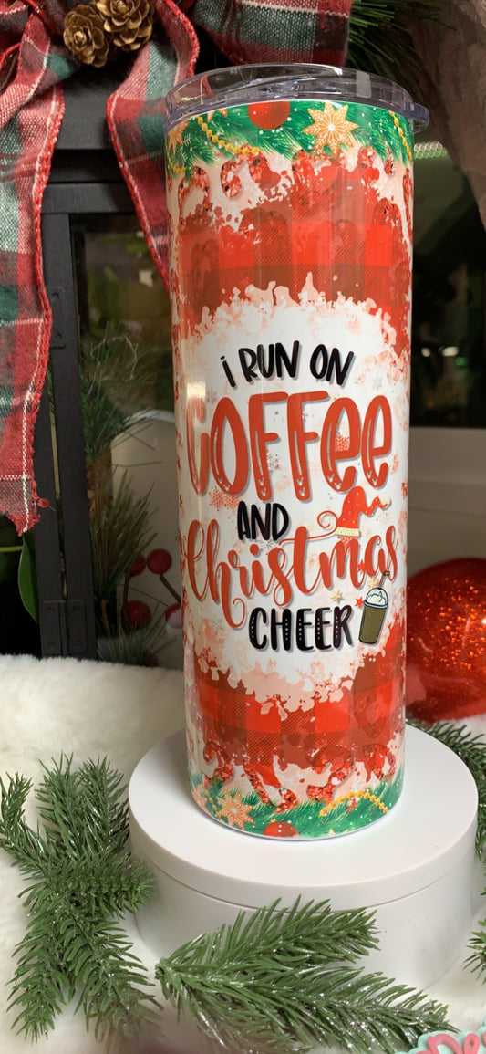 Coffee and Christmas Cheer- 20oz Skinny Sublimated Tumbler