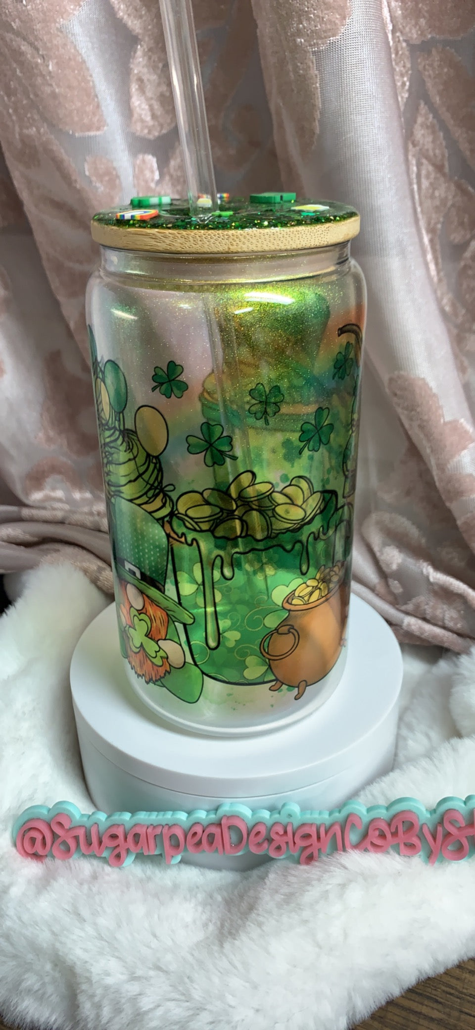 Leprechaun Shamrock Glass Beer Can