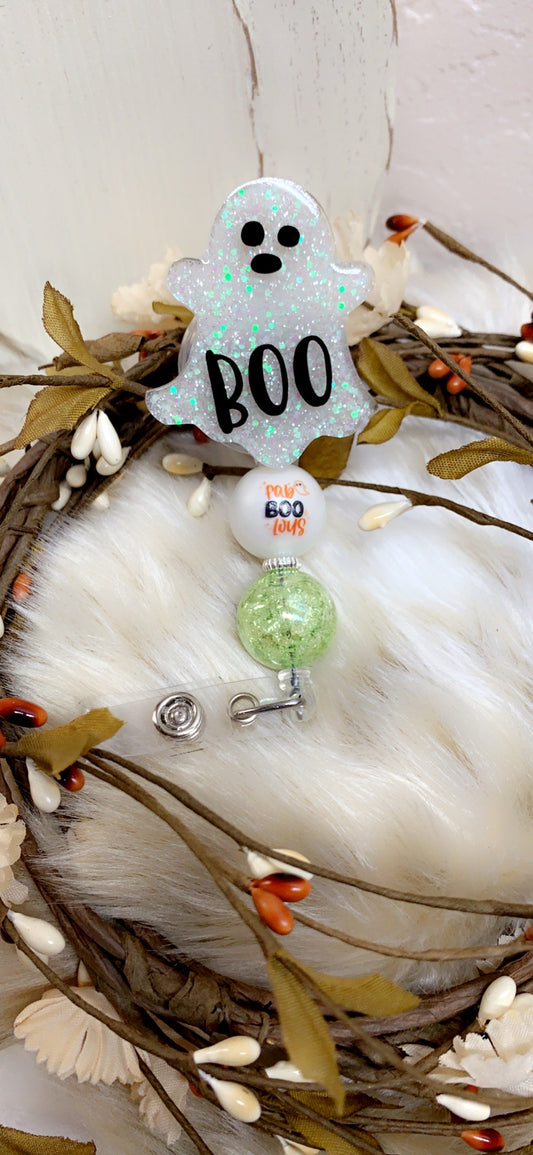 Glow in The Dark Boo Ghost- Halloween Badge Reel